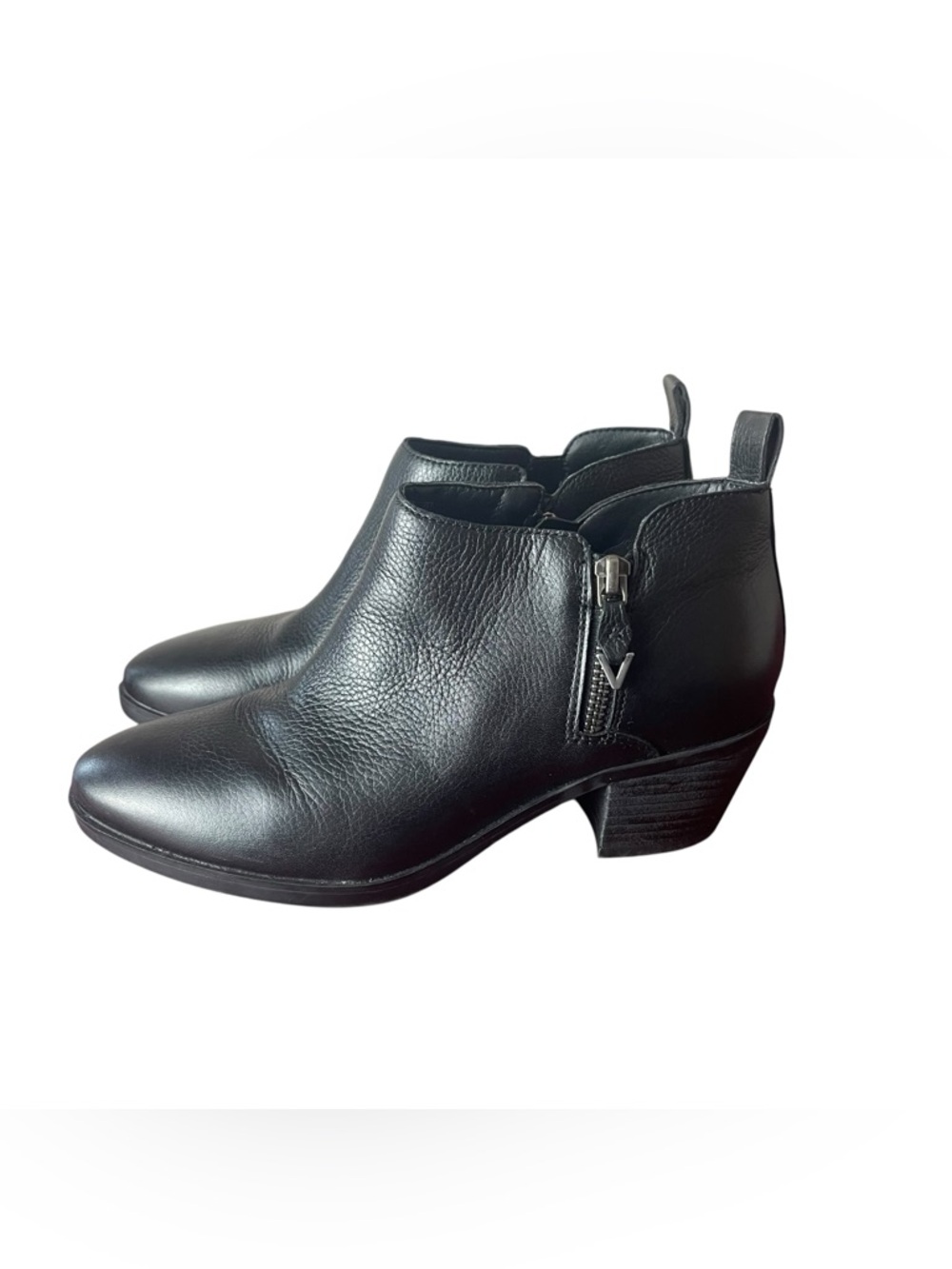 Vionic Cecily Black Leather Ankle Booties with Side Zip